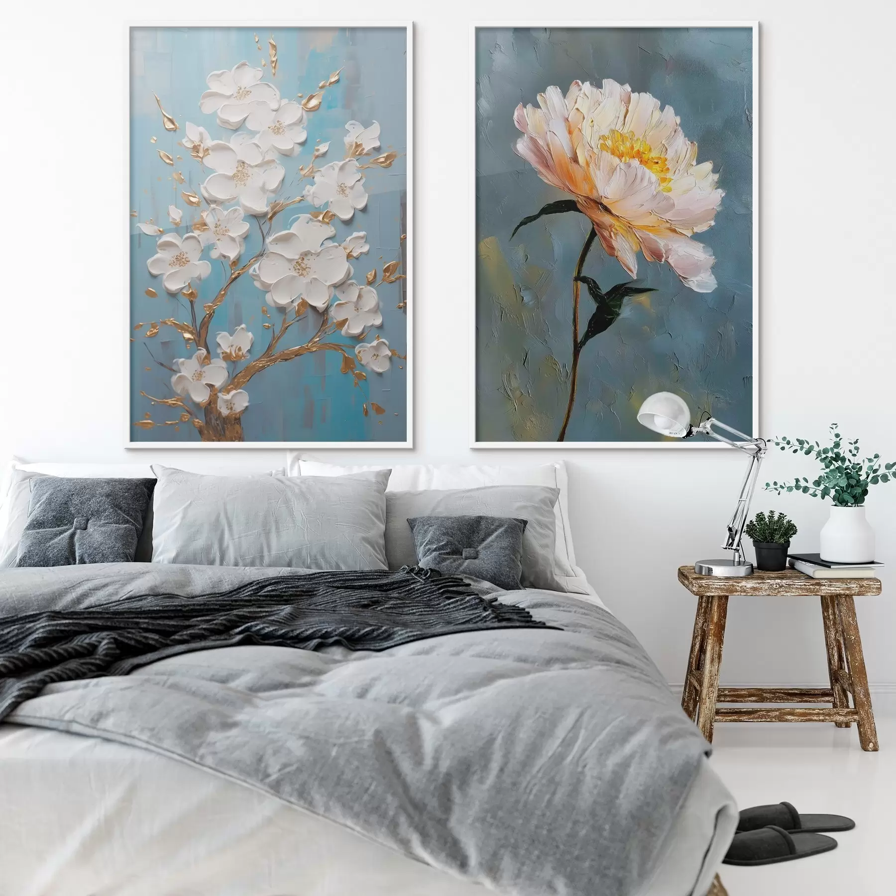 murales de pared Rama en flor y peonía: composición en relieve d00637