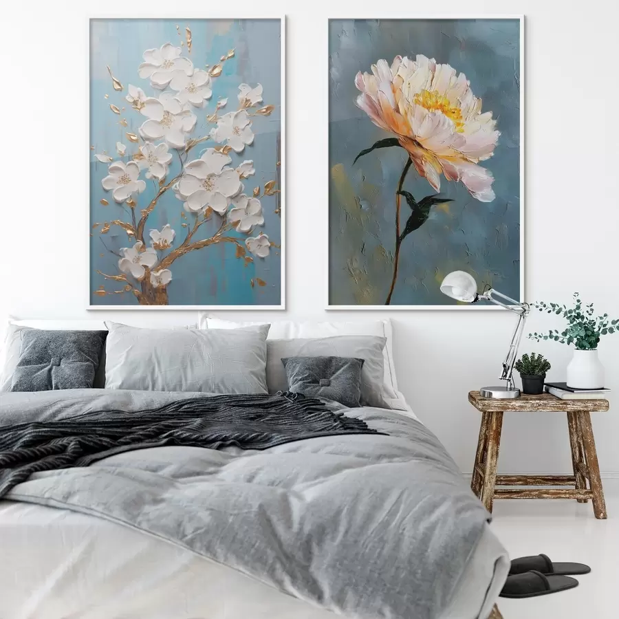 murales de pared Rama en flor y peonía: composición en relieve d00637