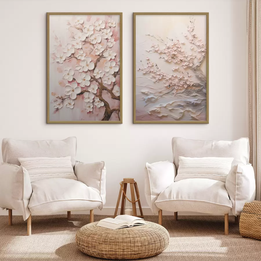 murales de pared Sakura en flor: composición en estilo impasto d00638