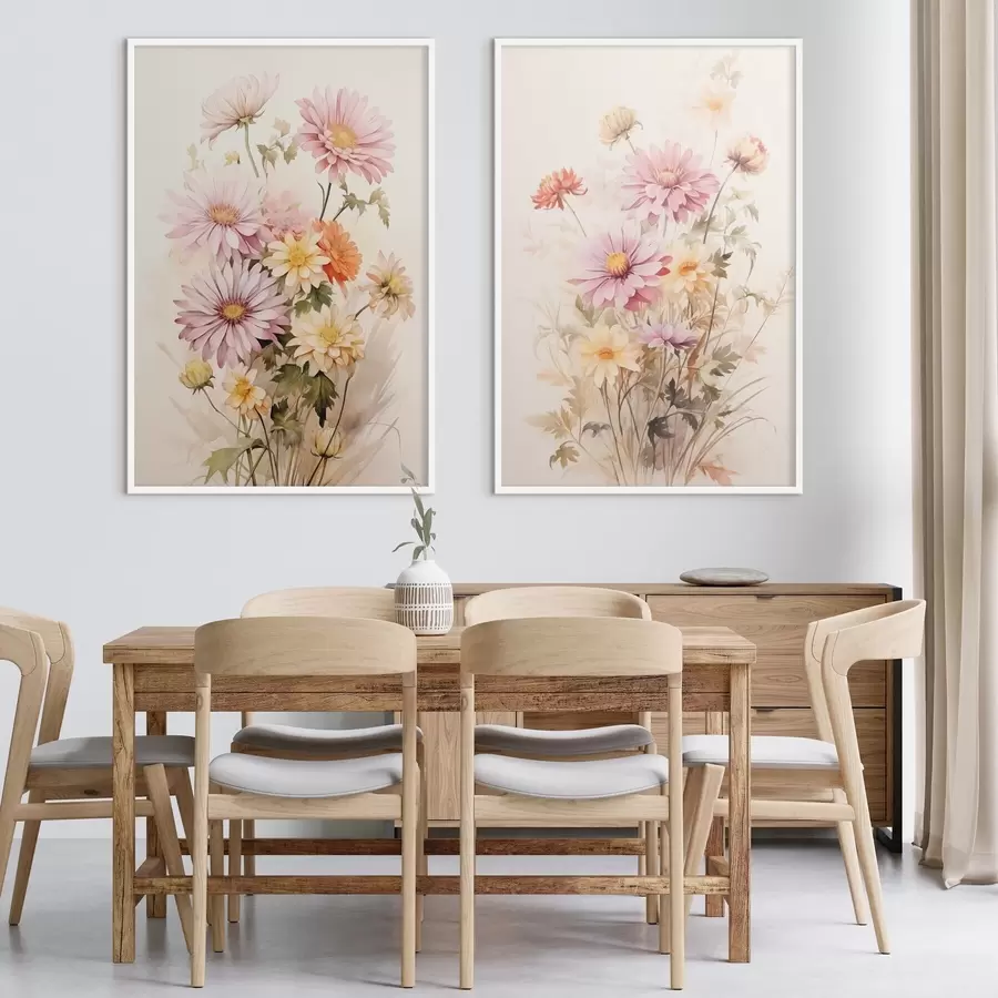 murales de pared Un ramo de flores de colores, estilo acuarela suave, sobre un fondo claro, ilustración botánica d00649