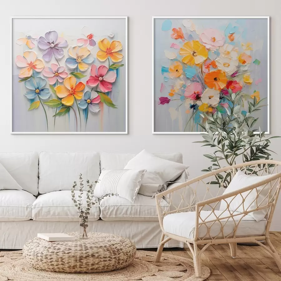 murales de pared Composiciones abstractas de flores brillantes realizadas en técnica impasto d00662