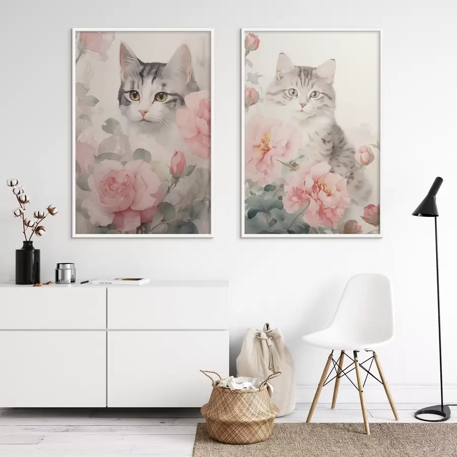 murales de pared Gato entre flores d00676