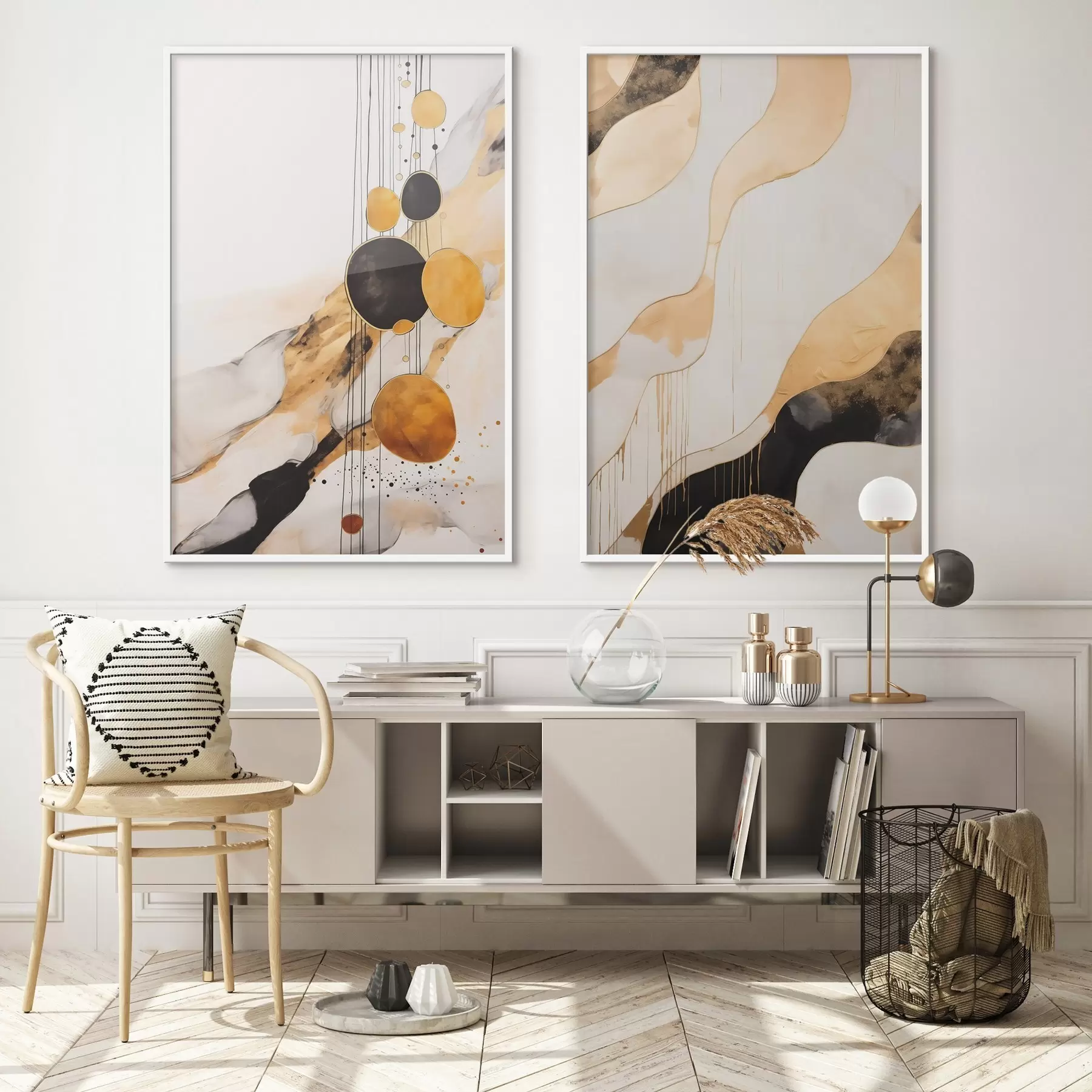 murales de pared Composición abstracta con círculos negros y naranjas d00684