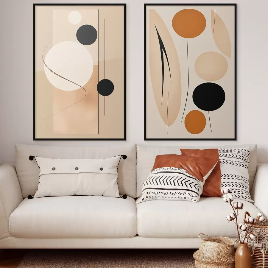 murales de pared Círculos geométricos minimalistas en tonos beige y negro d00685