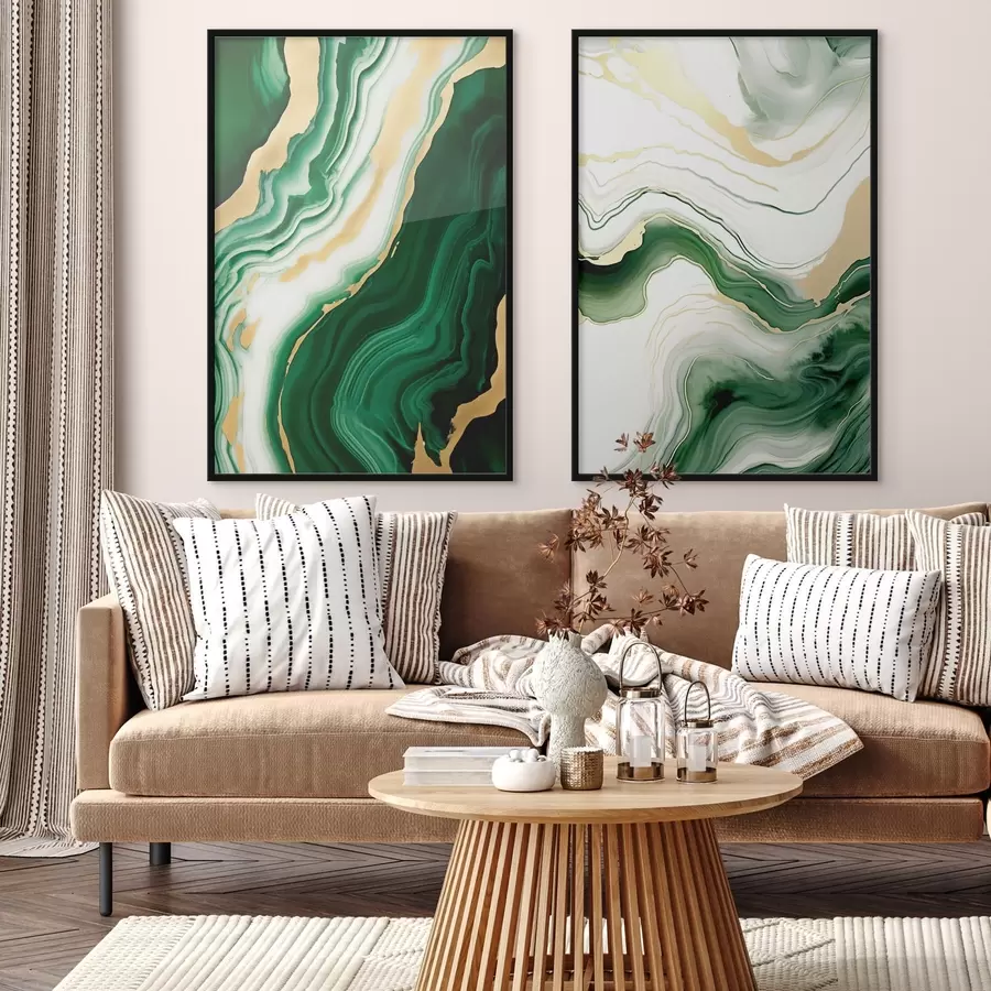 murales de pared Texturas de mármol verde y blanco con vetas amarillo anaranjadas d00688