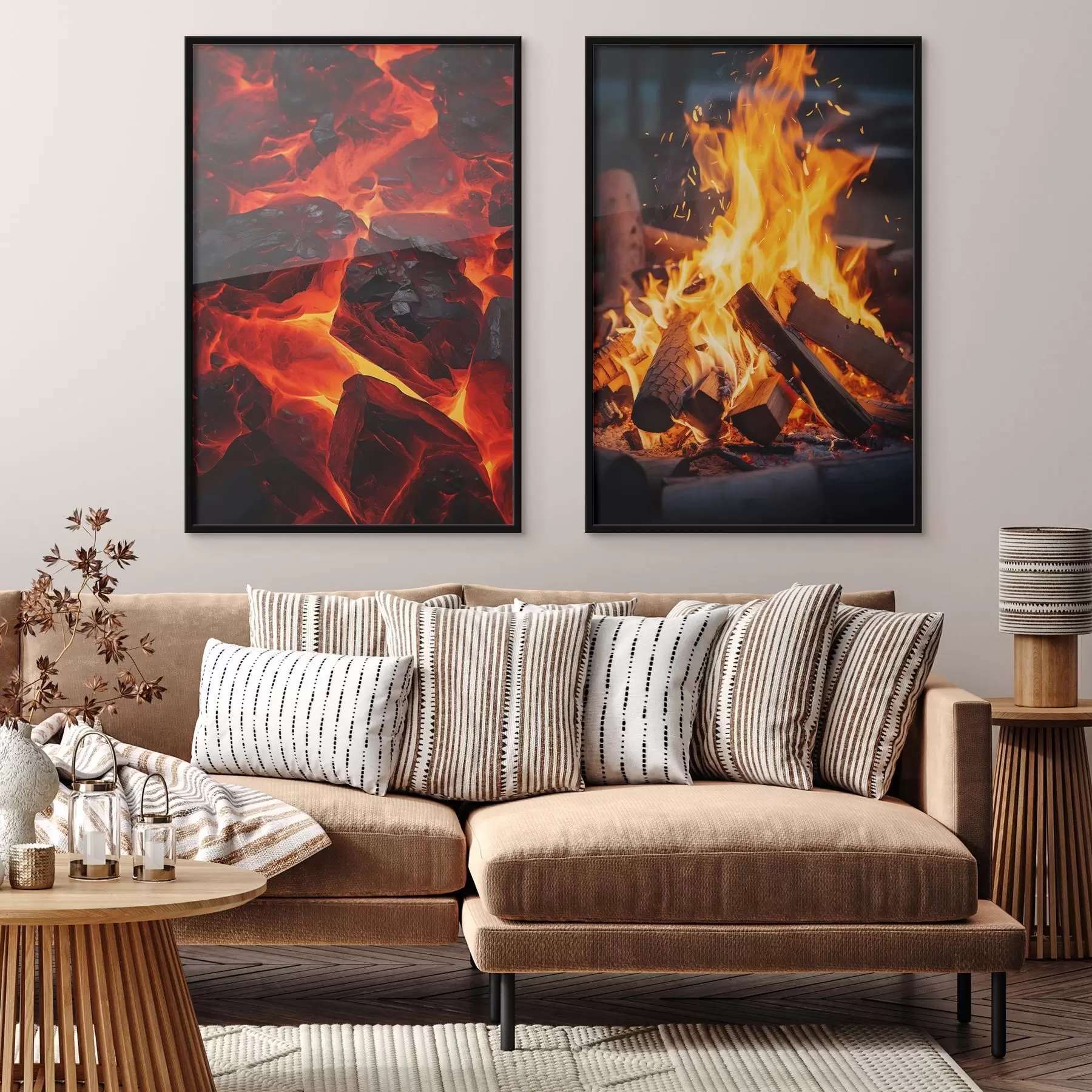 murales de pared Carbones ardientes y fuego llameante en la oscuridad d00696