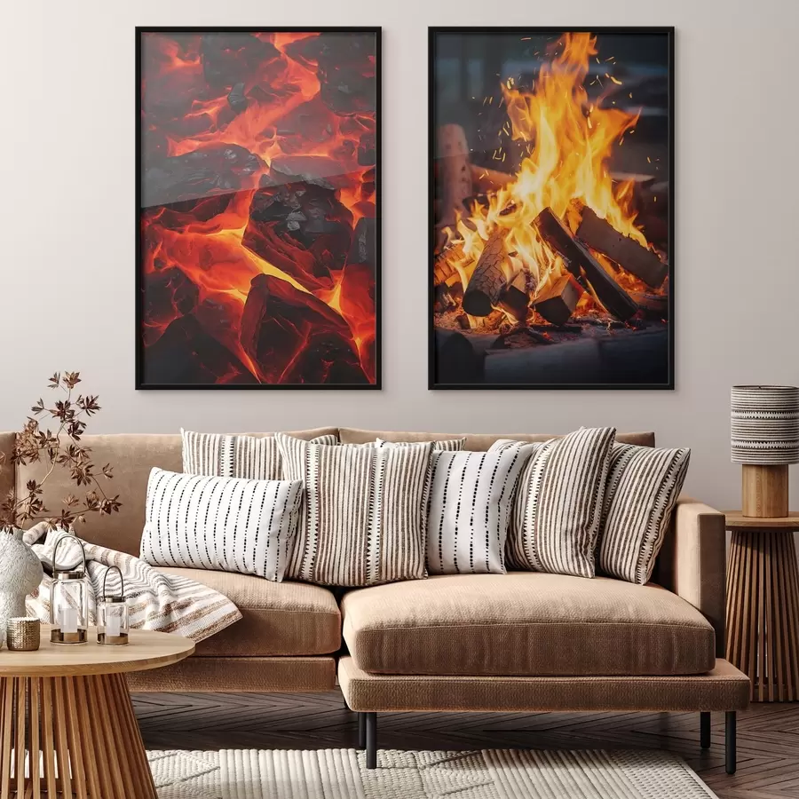 murales de pared Carbones ardientes y fuego llameante en la oscuridad d00696