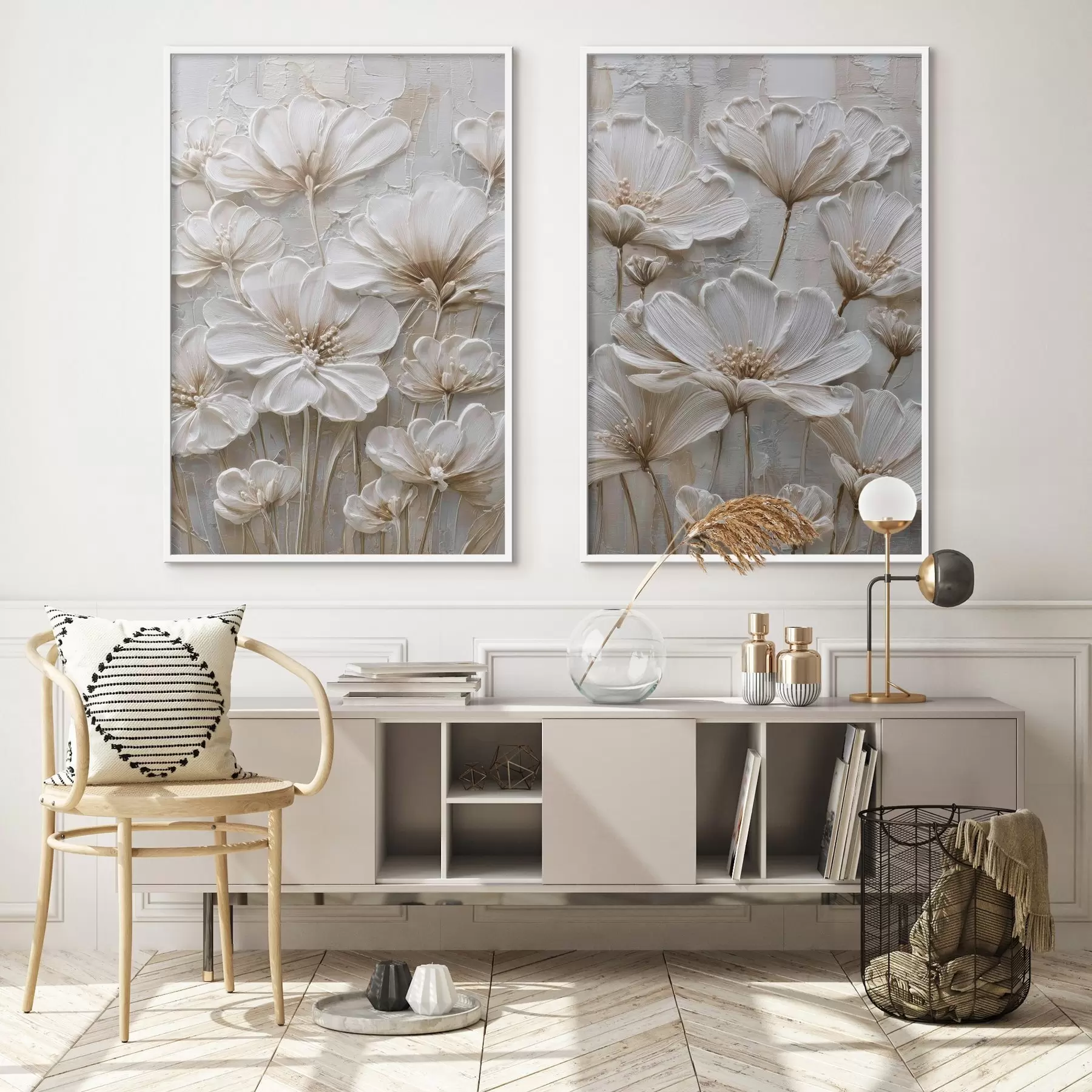 murales de pared flores de crema con estilo impasto imitado d00701