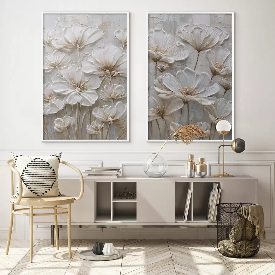 murales de pared flores de crema con estilo impasto imitado d00701