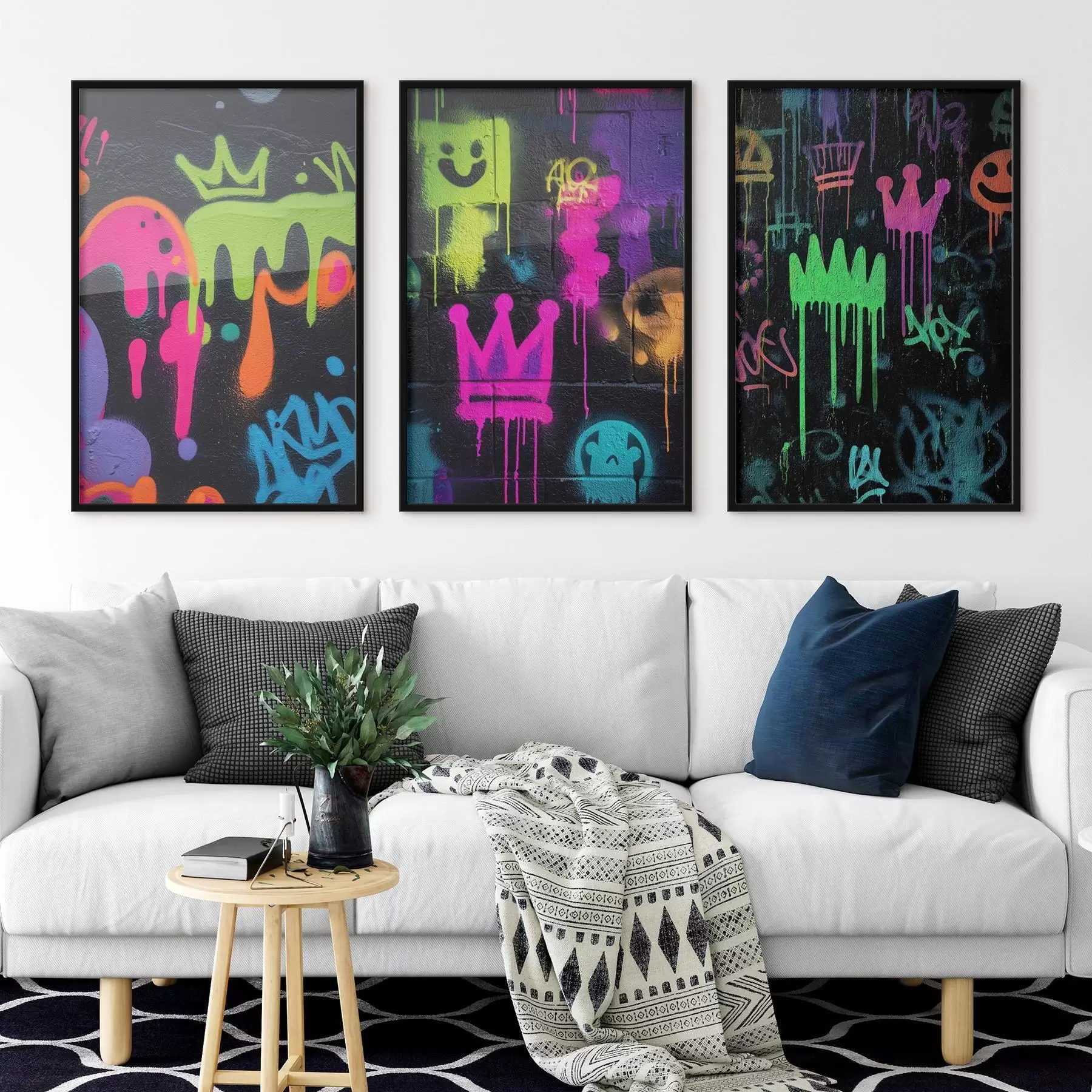 murales de pared graffiti urbano brillante sobre fondo oscuro d00703