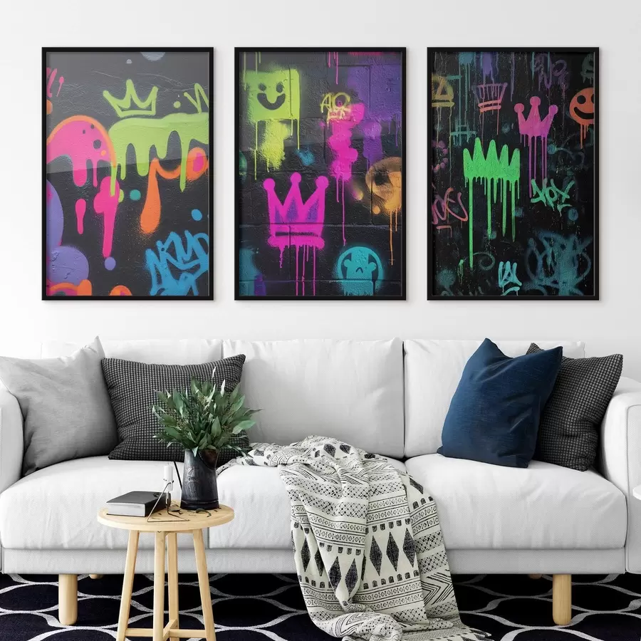 murales de pared graffiti urbano brillante sobre fondo oscuro d00703