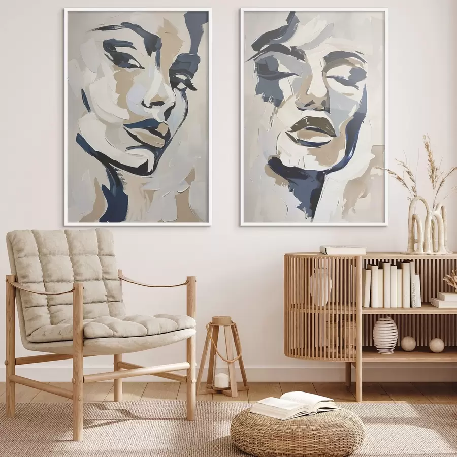 murales de pared Rostros abstractos de mujeres con pinceladas imitativas d00713