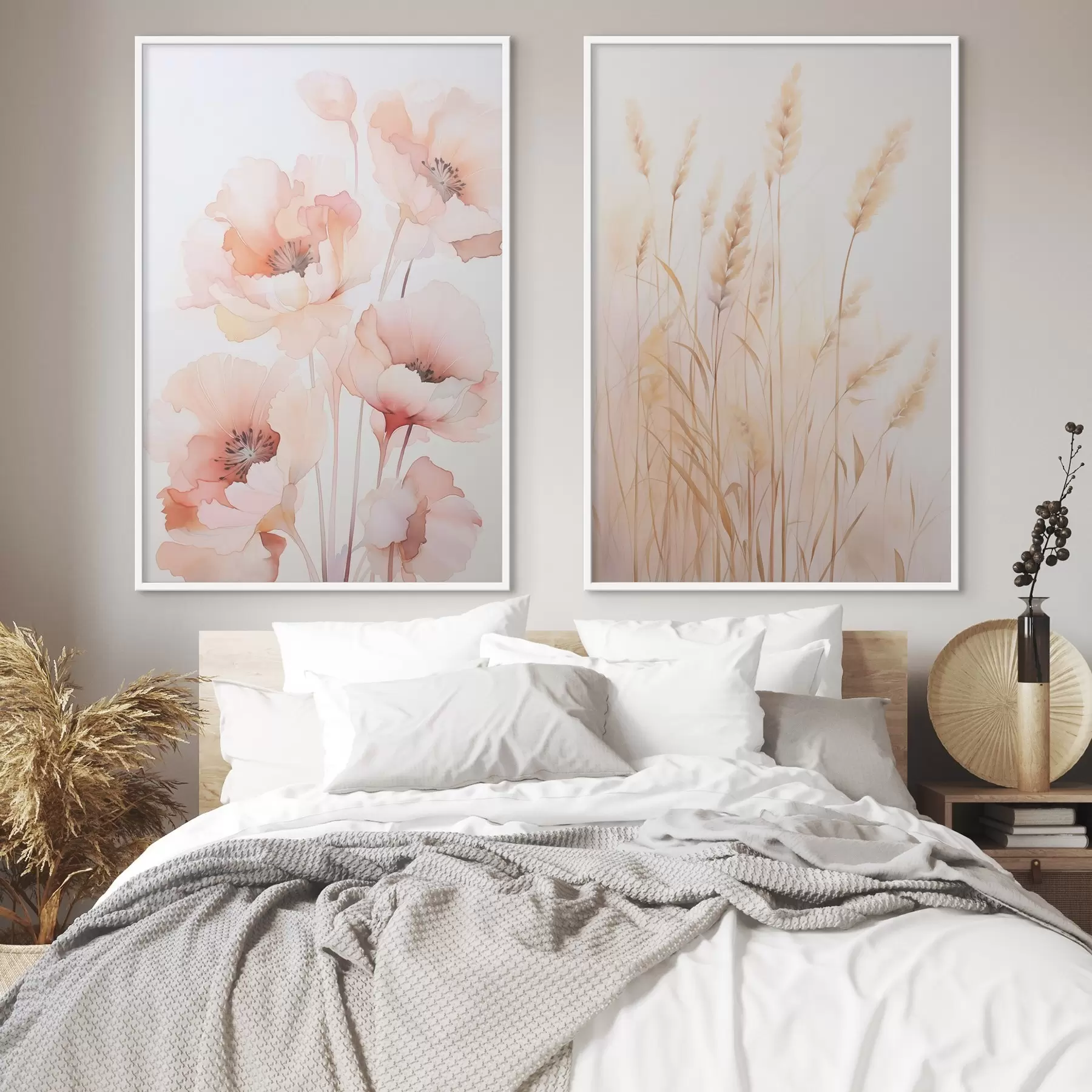 murales de pared Amapolas y espiguillas imitación acuarela d00723