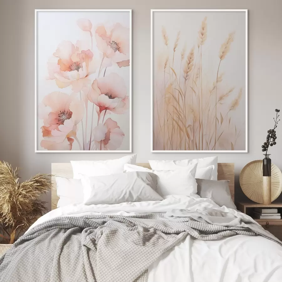 murales de pared Amapolas y espiguillas imitación acuarela d00723