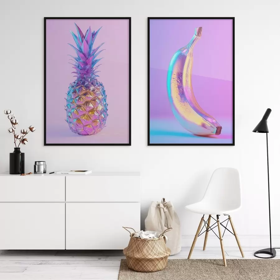 murales de pared piña y plátano brillantes y lustrosos al estilo pop art d00737