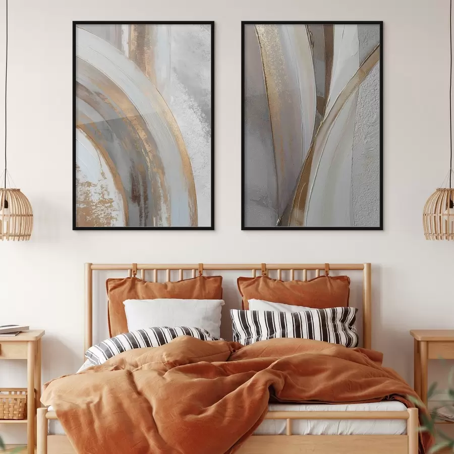 murales de pared Arcos abstractos grises y amarillos de estilo moderno d00749