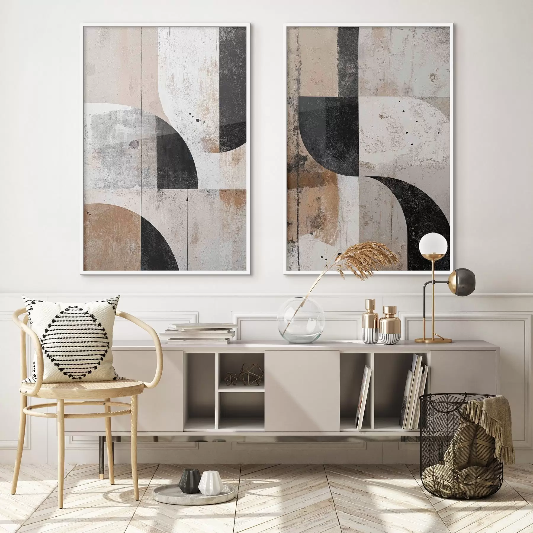 murales de pared Formas geométricas en tonos beige y negro d00750