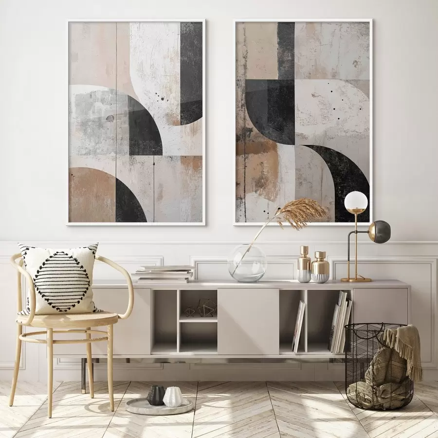 murales de pared Formas geométricas en tonos beige y negro d00750