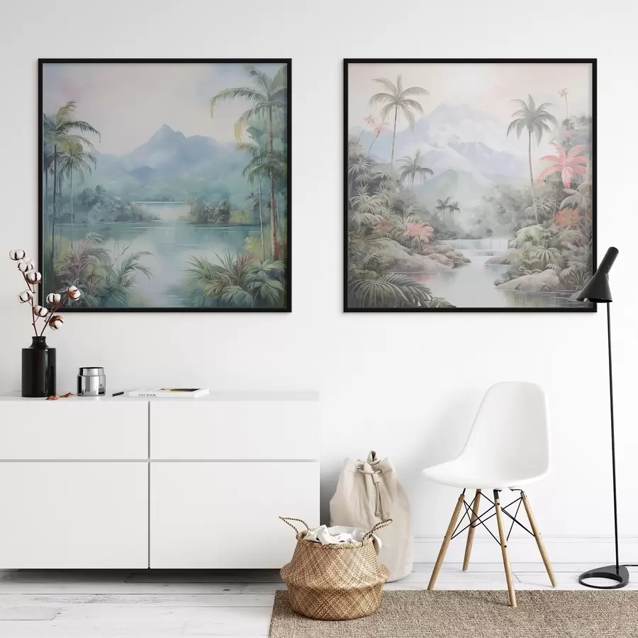 murales de pared Río en la selva frente a la montaña d00751