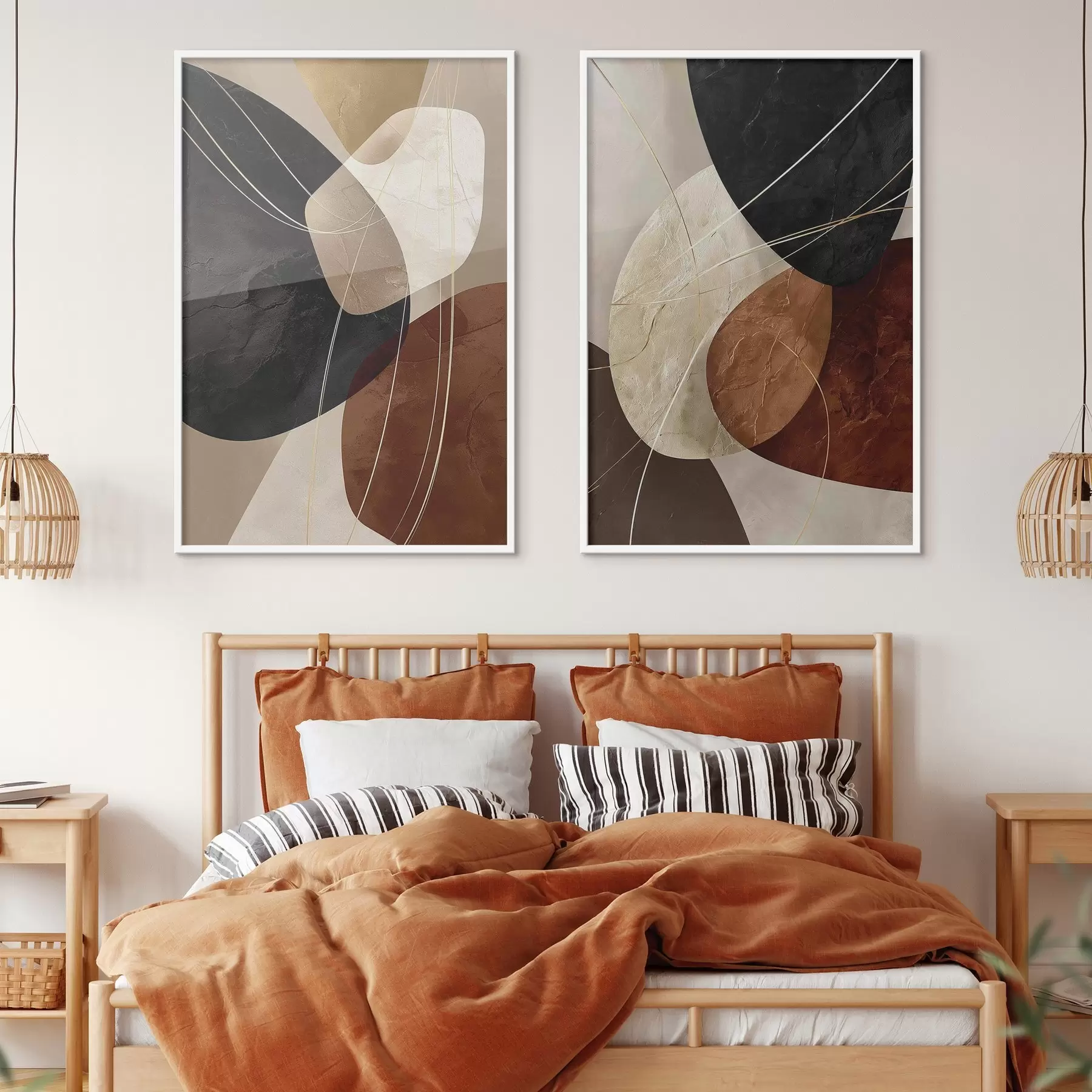 murales de pared Óvalos geométricos en una paleta cálida con líneas amarillas d00763