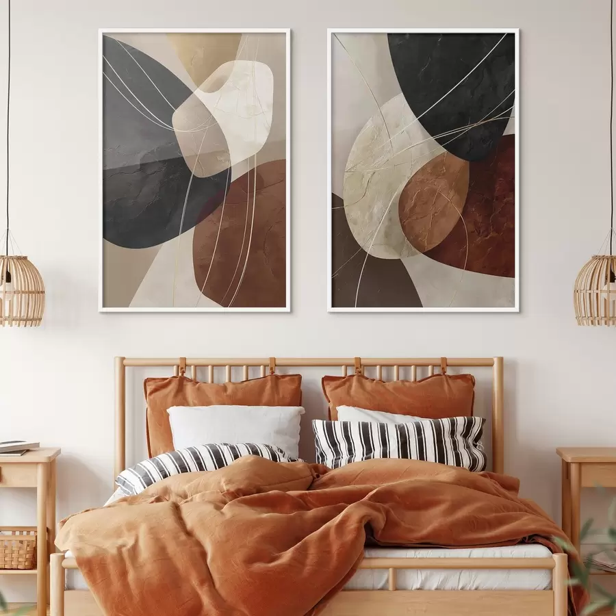 murales de pared Óvalos geométricos en una paleta cálida con líneas amarillas d00763