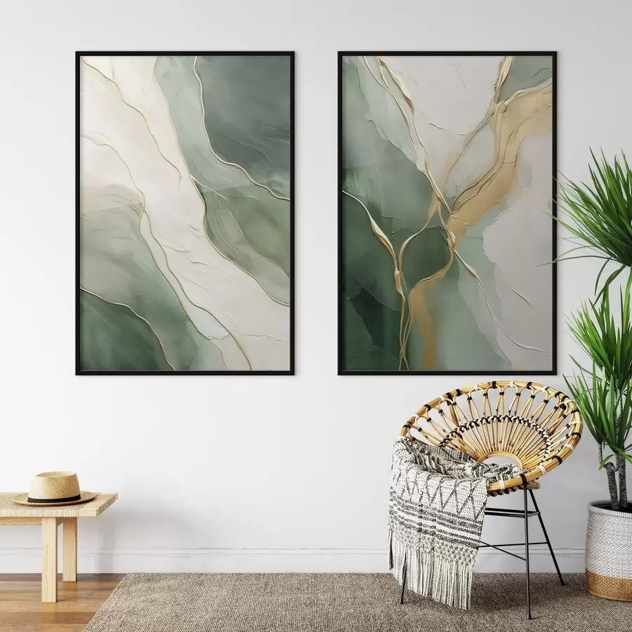 murales de pared Olas esmeralda con riachuelos amarillos d00764