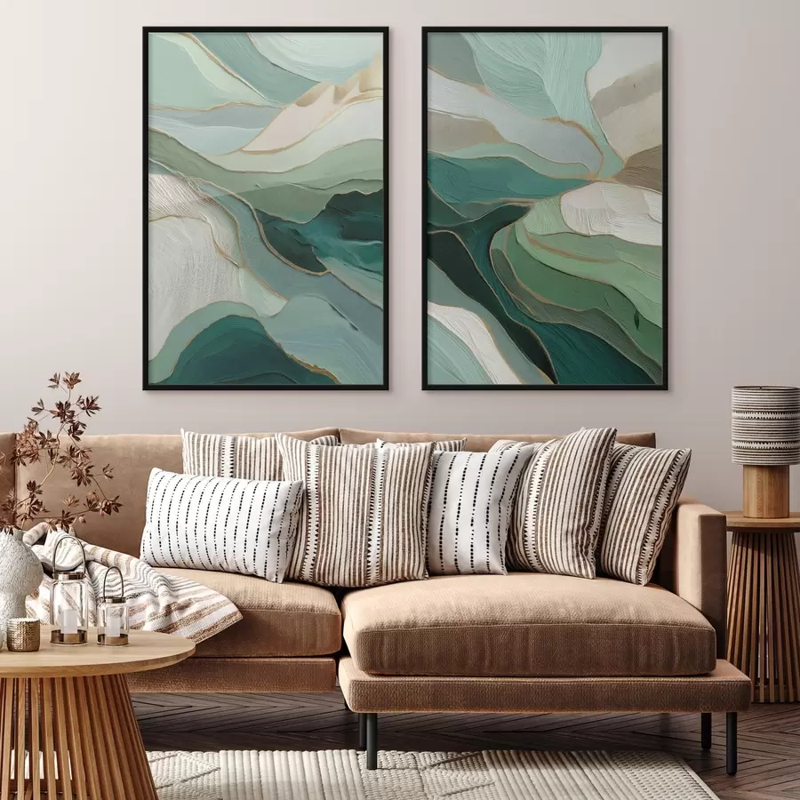 murales de pared Abstracción en capas esmeralda con contorno amarillo d00766