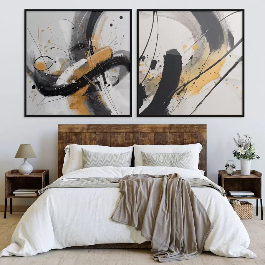 murales de pared Expresión en tonos amarillos y negros d00739