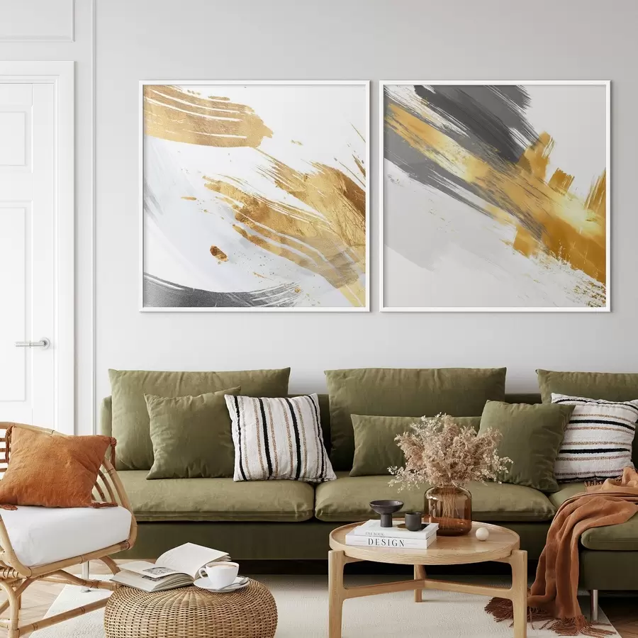 murales de pared Abstracción dinámica con trazos amarillos y grises d00748