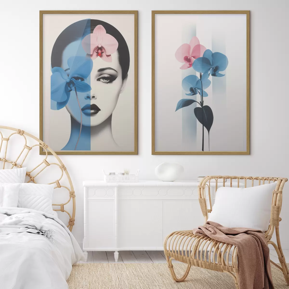Poster Retrato abstracto de una mujer con orquídeas d00818