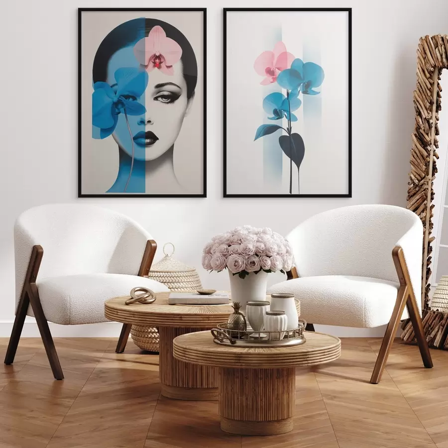 murales de pared Retrato abstracto de una mujer con orquídeas d00818