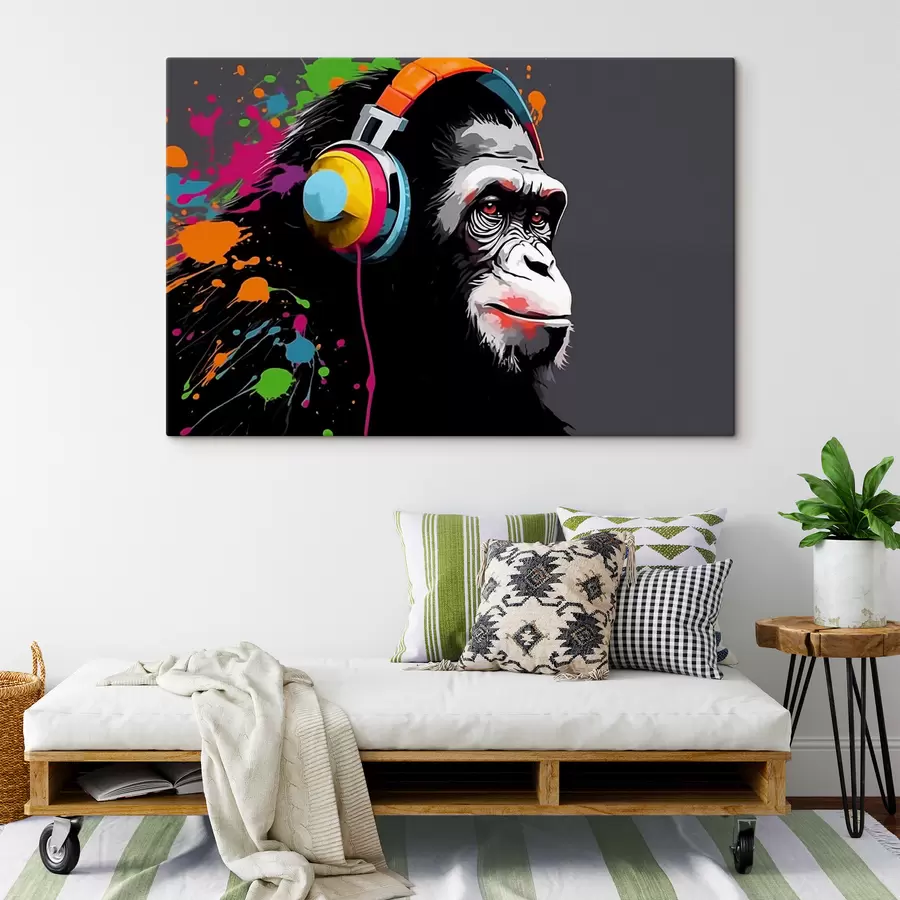 murales de pared Mono con auriculares s47385