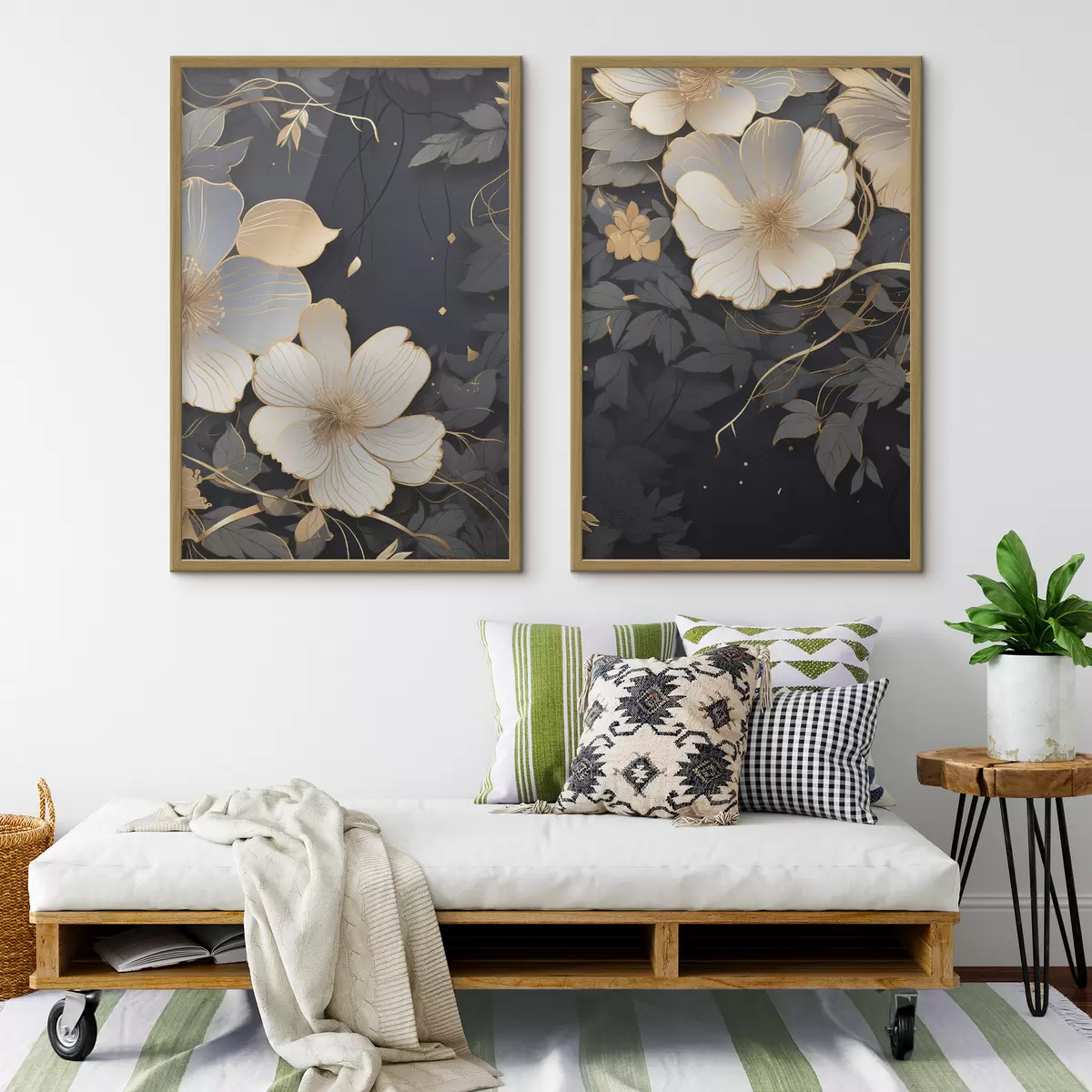 Poster Grandes flores abstractas sobre fondo oscuro d01066