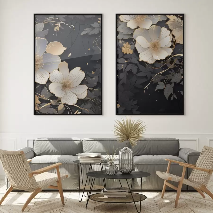 murales de pared Grandes flores abstractas sobre fondo oscuro d01066