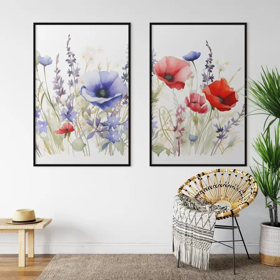 murales de pared Amapolas en un campo, efecto acuarela d01067