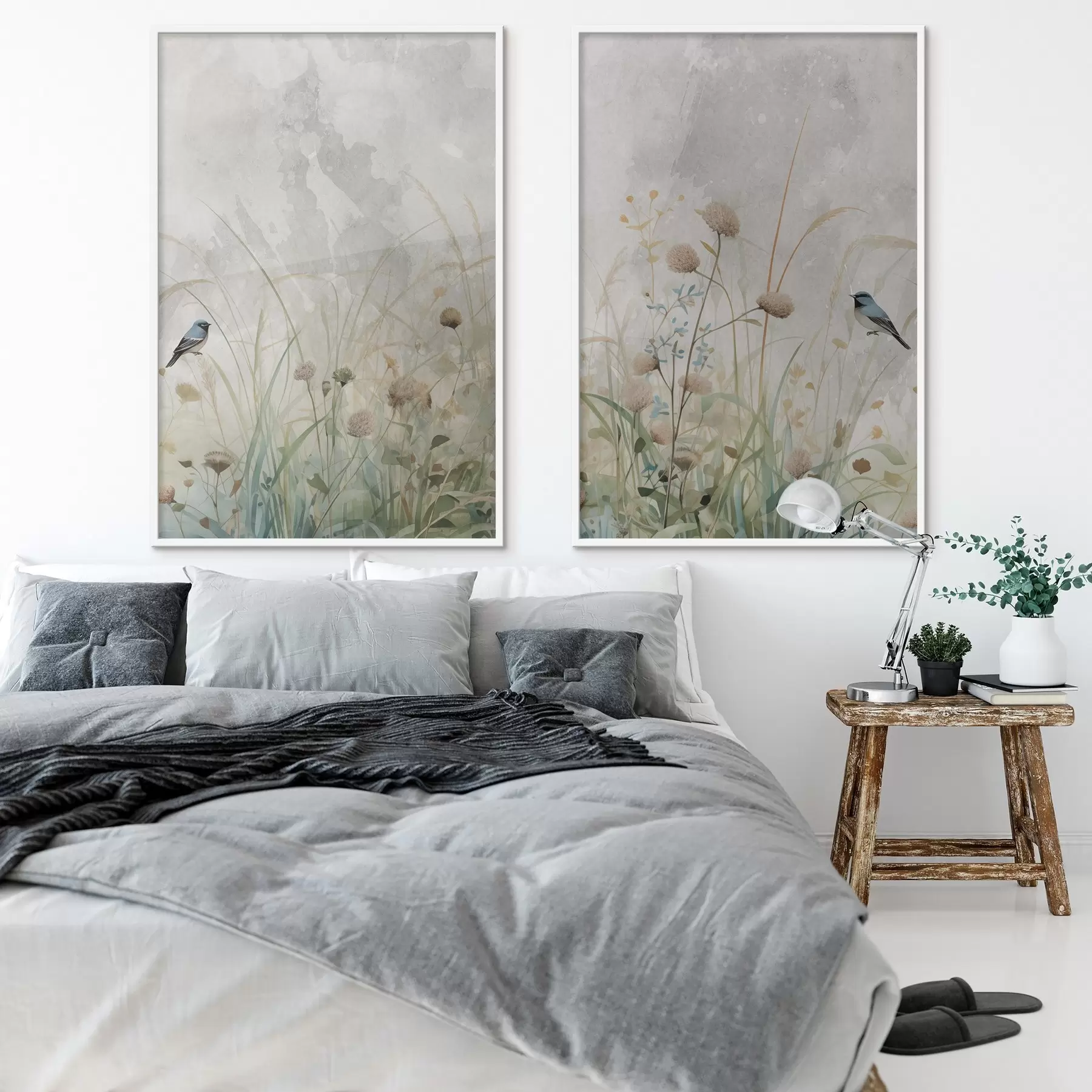 murales de pared Pájaros sobre un fondo de flores silvestres d01068