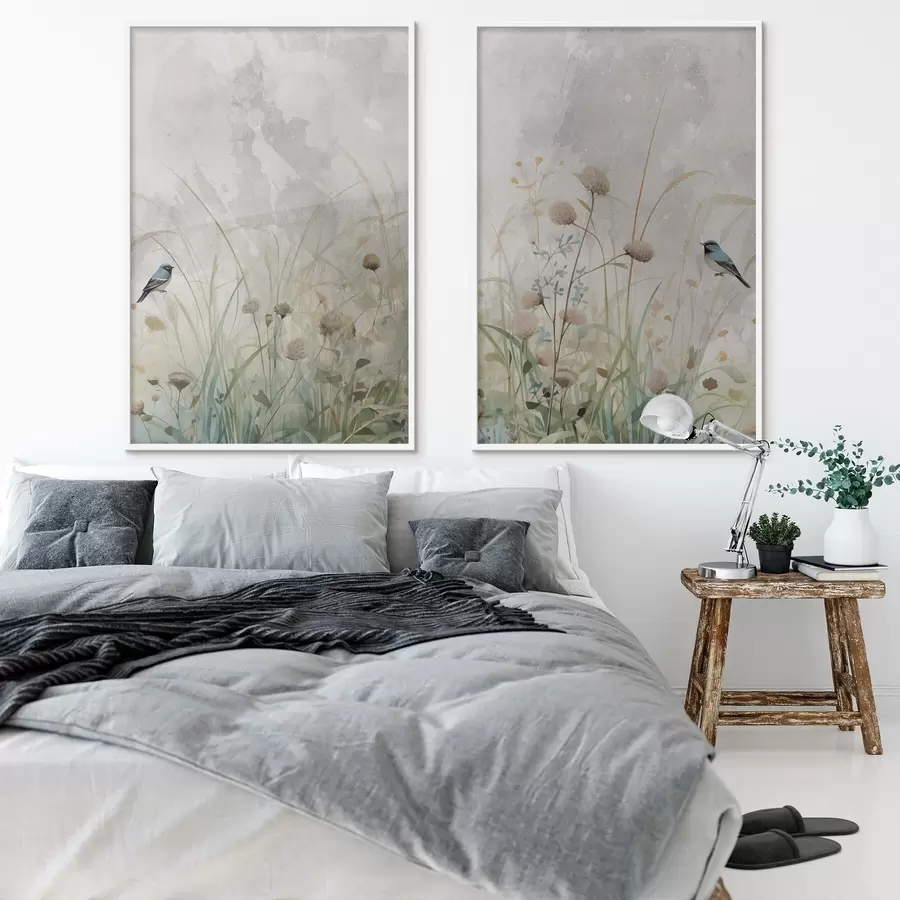 murales de pared Pájaros sobre un fondo de flores silvestres d01068