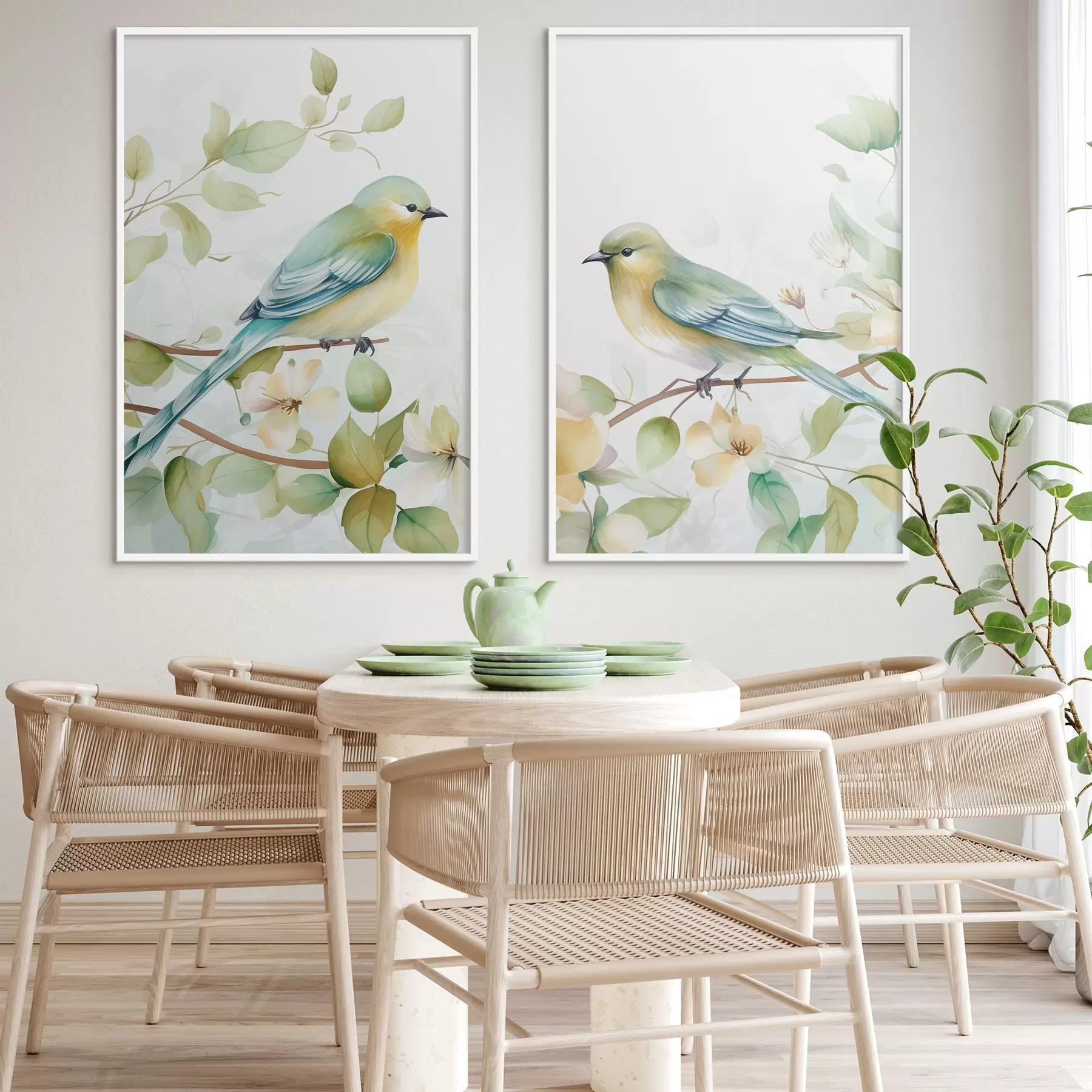 murales de pared Dos herrerillos en ramas de jazmín d01069