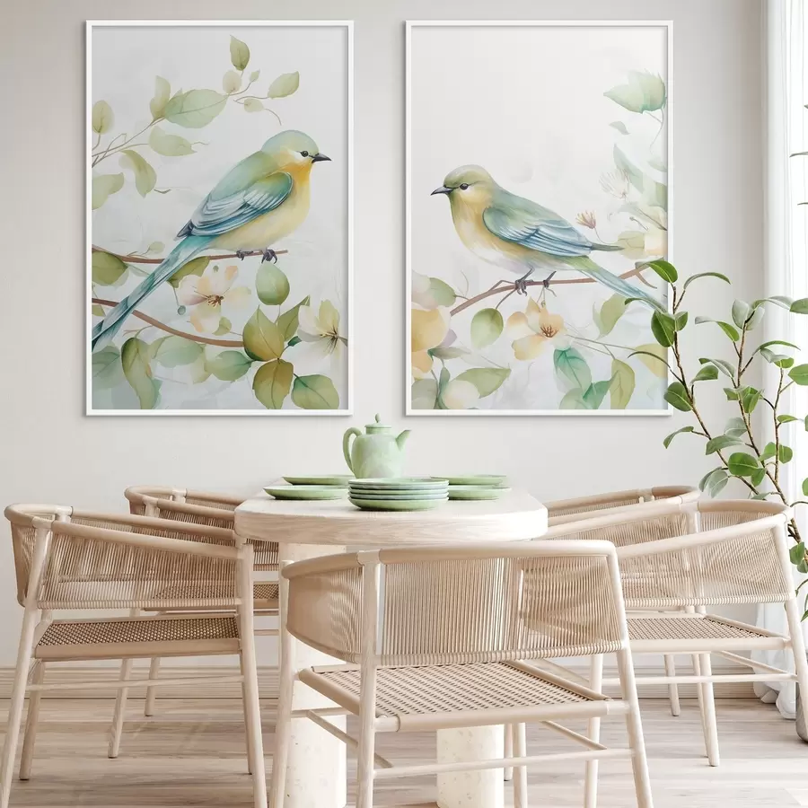 murales de pared Dos herrerillos en ramas de jazmín d01069