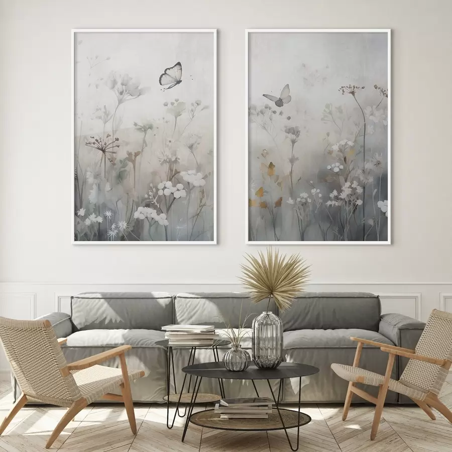 murales de pared Mariposas y flores silvestres d01072