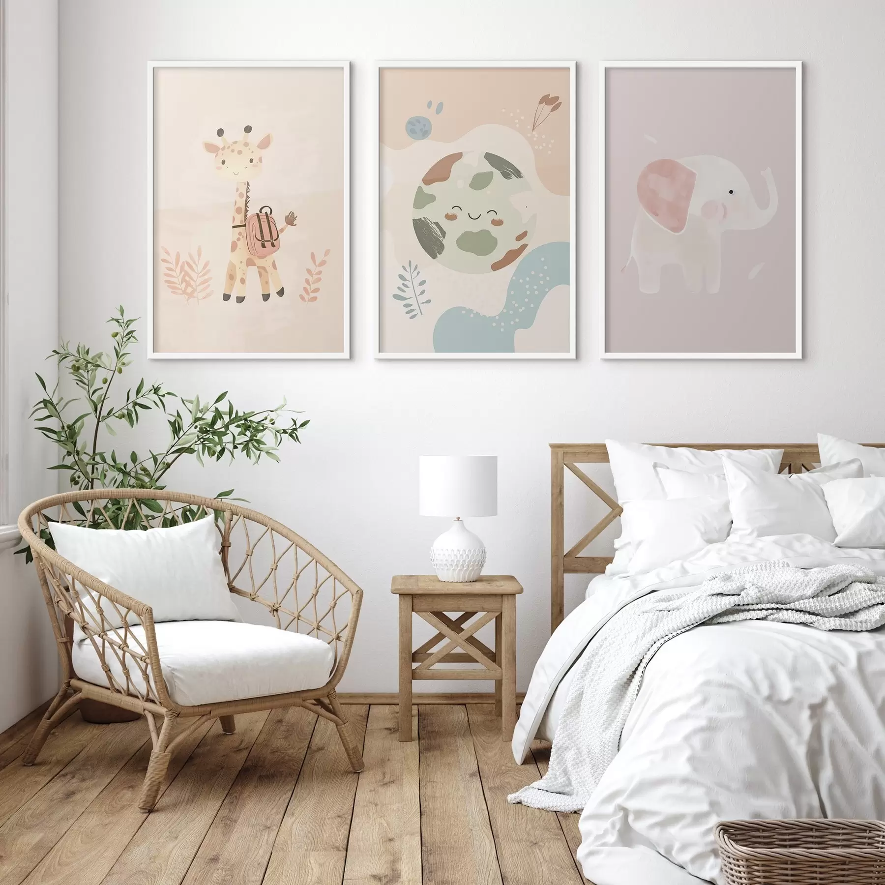 murales de pared Tierra, jirafa y elefante d01135