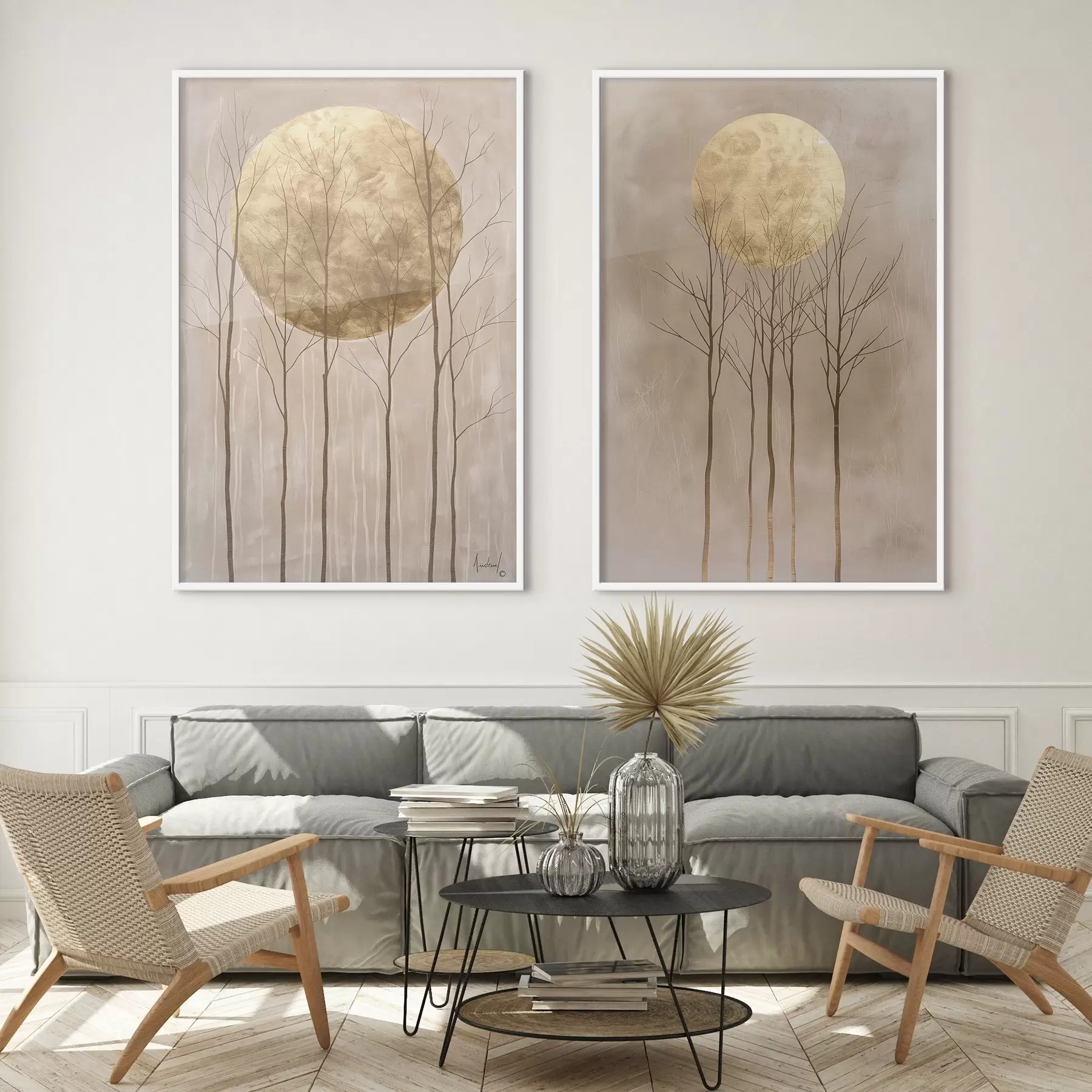 murales de pared Árboles delicados y círculo d01137