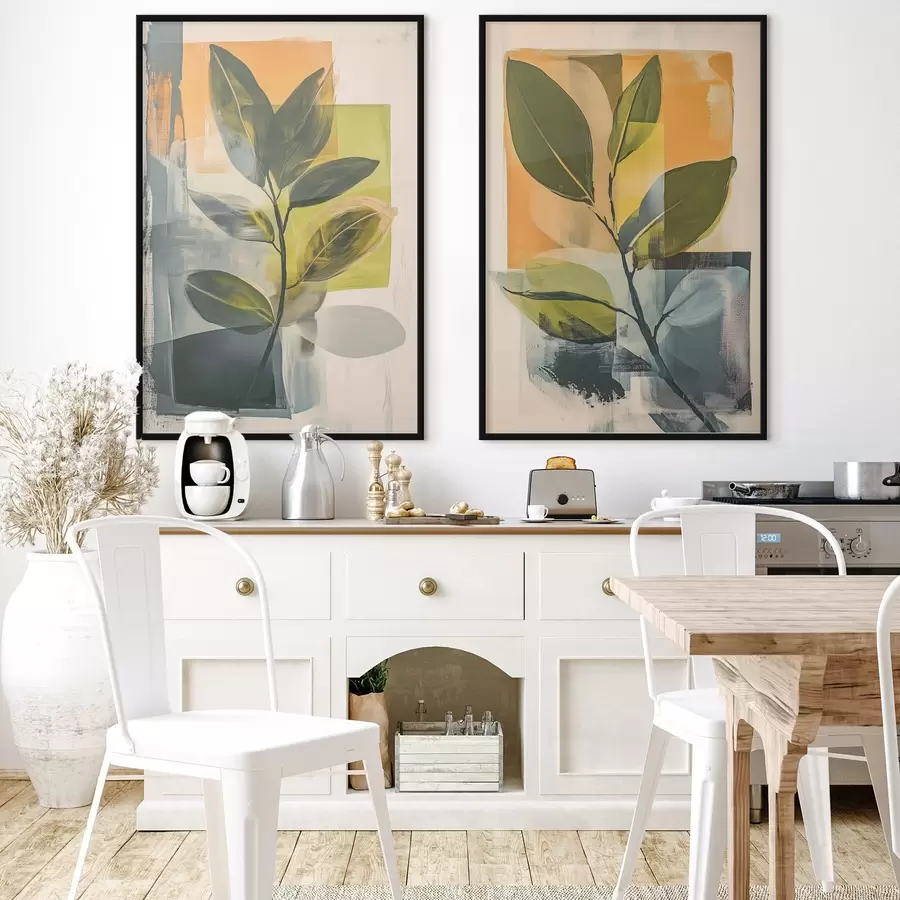 murales de pared Ramitas con hojas sobre un fondo abstracto d01132