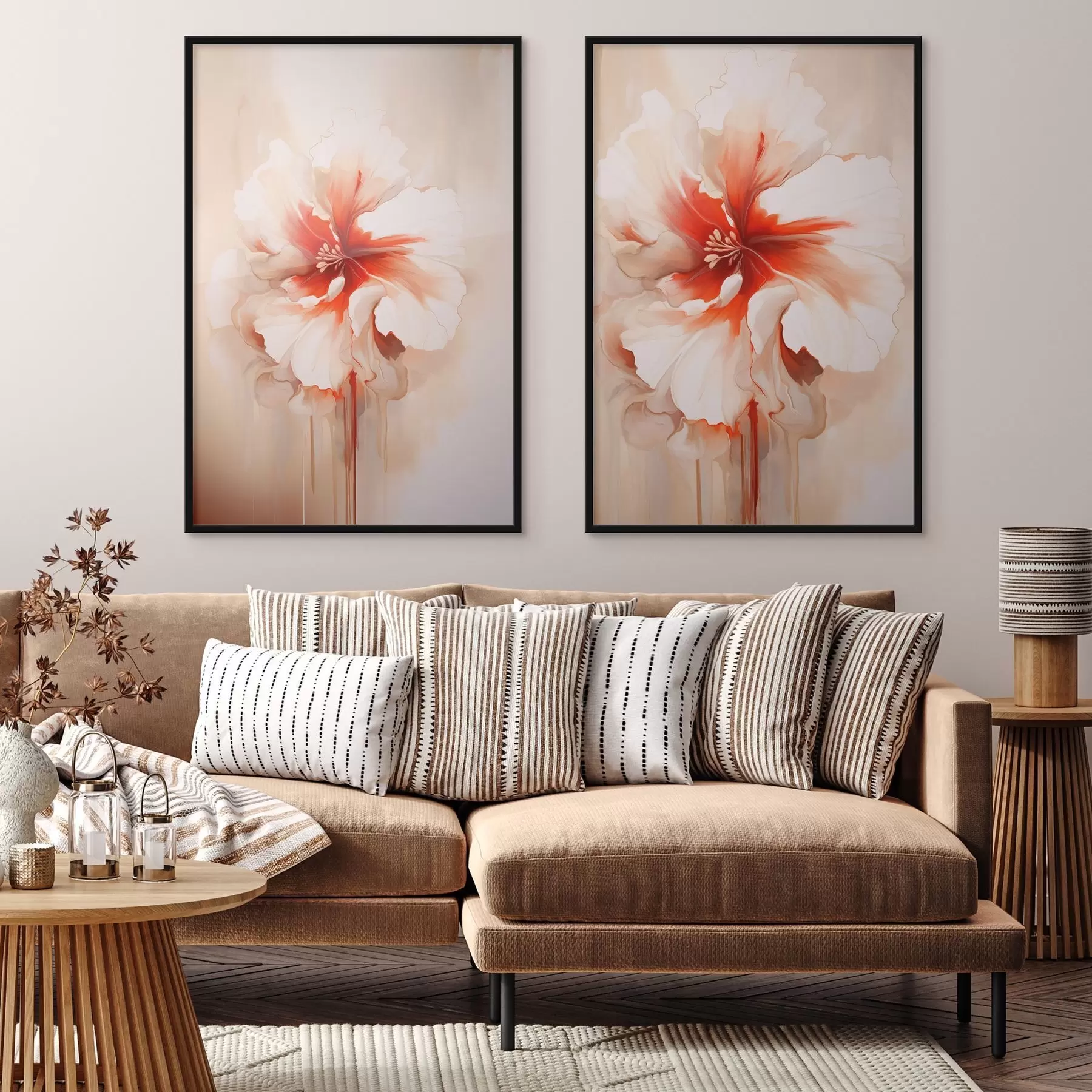 murales de pared Pétalos de coral blanco sobre un fondo abstracto, composición tranquila. d01089