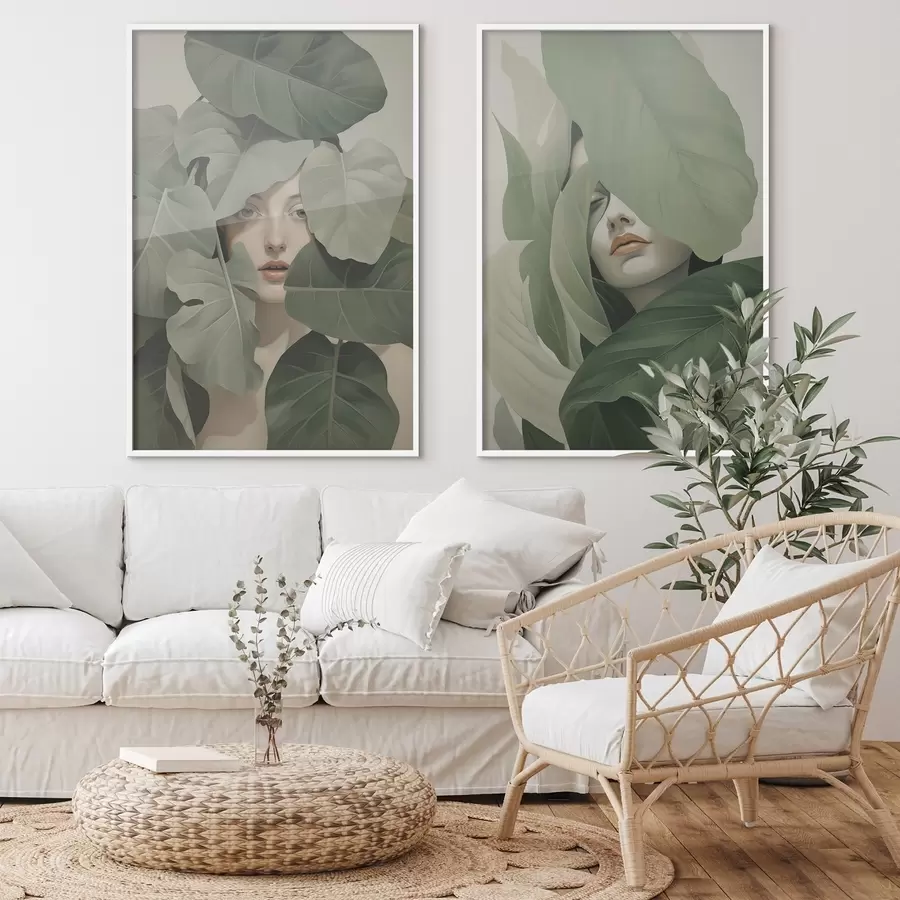 murales de pared Retrato de una niña entre el follaje d01183