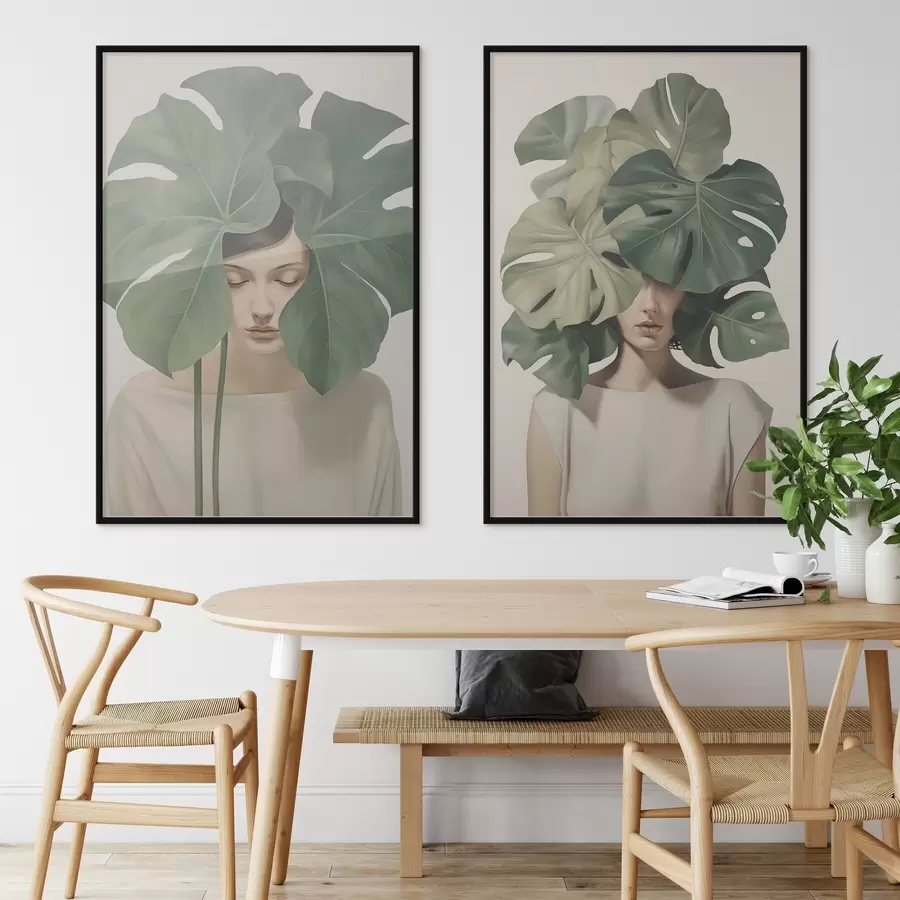 murales de pared Chica con hojas d01185