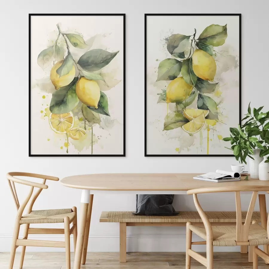 murales de pared rama con limones en estilo acuarela d01172