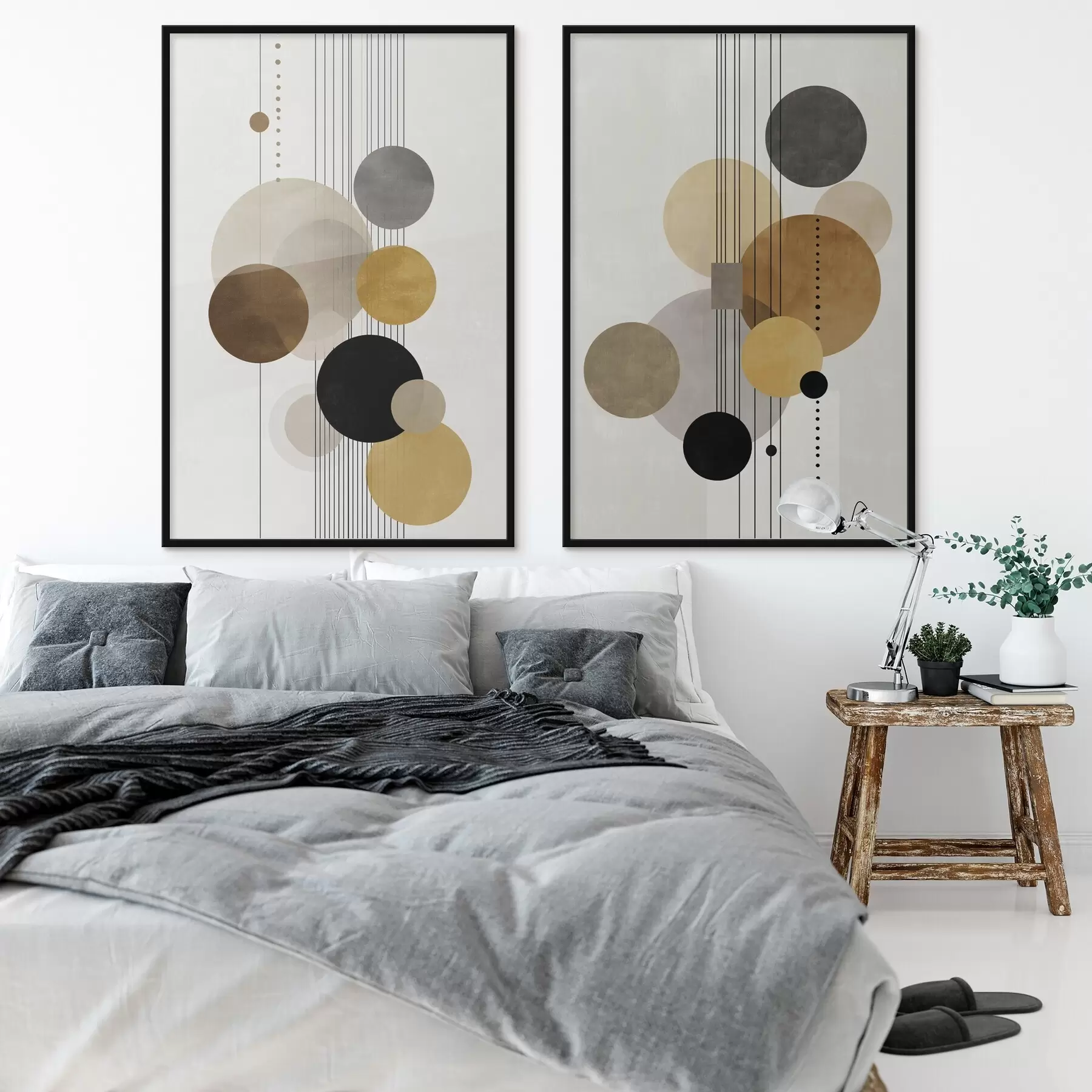 murales de pared abstracción con círculos y líneas en colores cálidos d01182