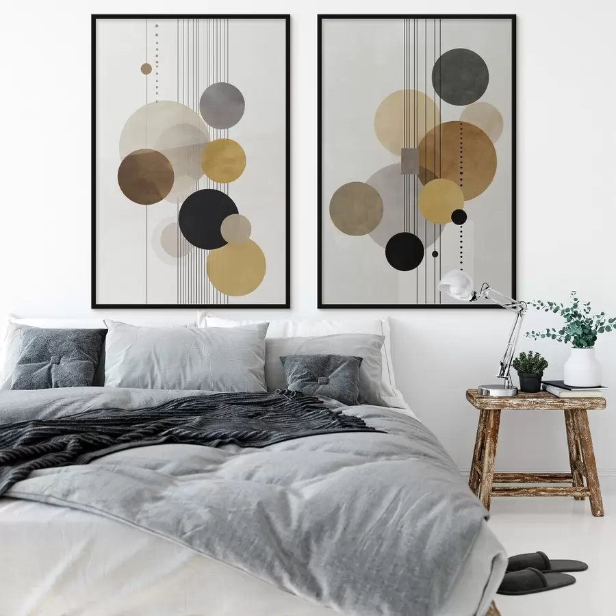 murales de pared abstracción con círculos y líneas en colores cálidos d01182