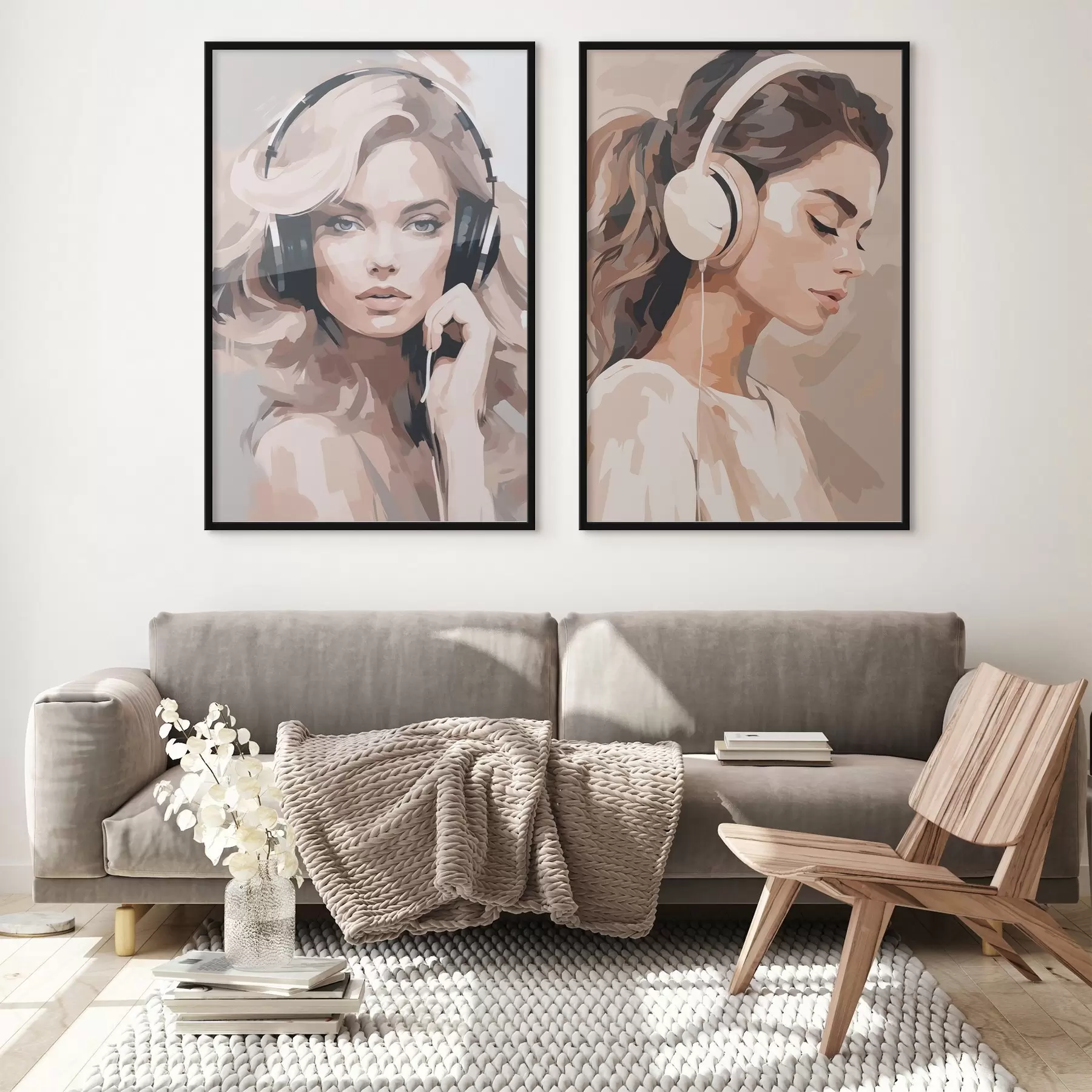 murales de pared Retrato de una chica con auriculares d01192